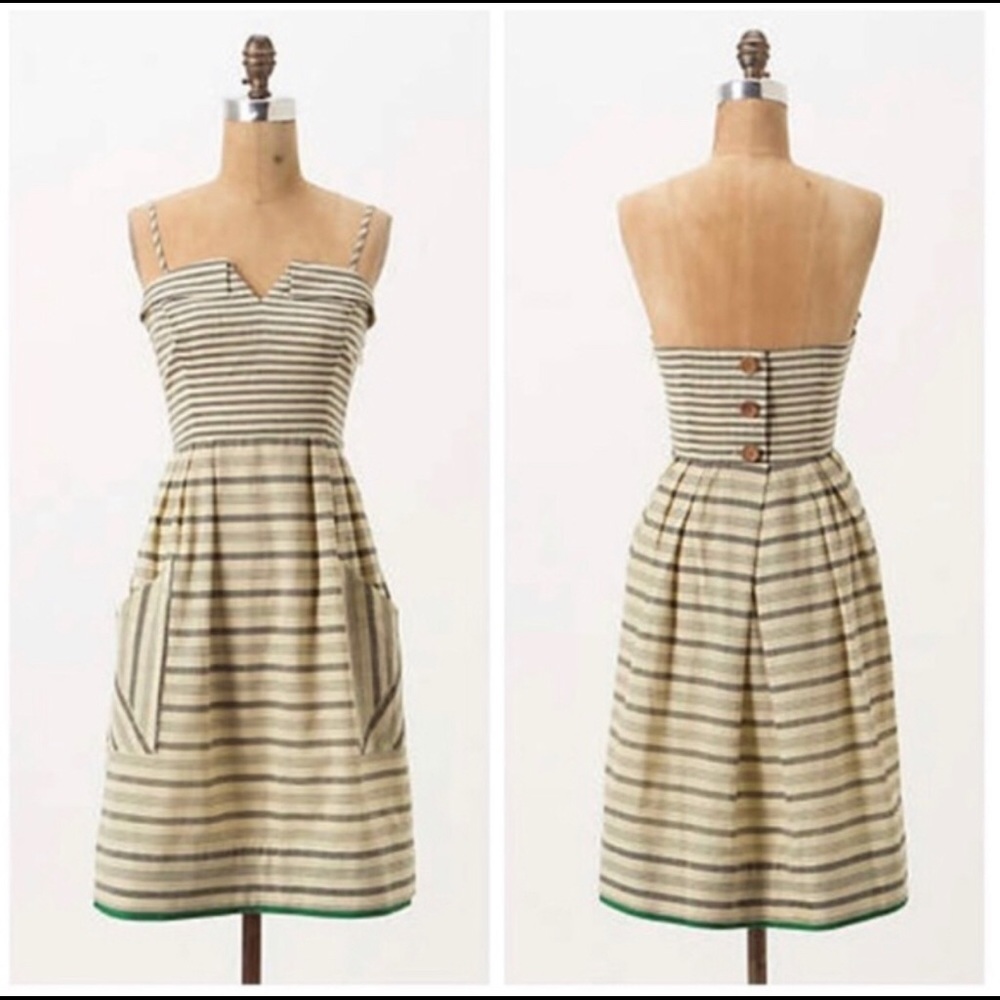 Maeve Anthro Changing Stripes Dress Linen Pockets